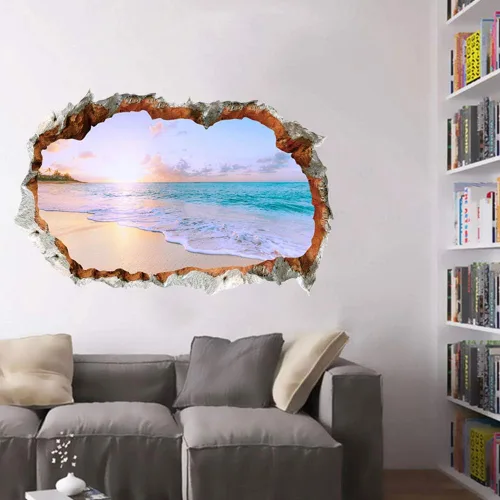 Vista 3 de Pegatinas de pared rota 3D removibles Sunny Beach Wall Sticker Sunset