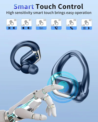 Vista 7 de Auriculares inalámbricos, Bluetooth 5.4 deportivos, sonido de graves profundos de 50 horas con 4 micrófonos ENC con cancelación de ruido, pantalla