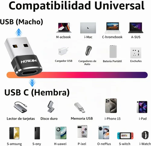Vista 7 de Paquete de 2 adaptadores USB a USB C, USB 2.0 de carga rápida de transferencia de datos de 480 Mbps, adaptador OTG hembra tipo C a USB 2.0 macho