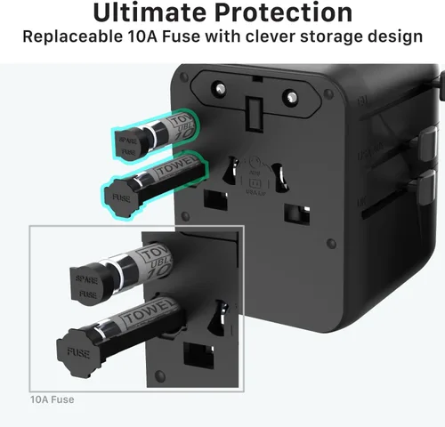 Vista 9 de Fosmon Adaptador de viaje universal PD&QC, 2AC/4USB-C/1USB-A