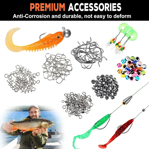 Vista 7 de PLUSINNO 253/387pcs Fishing Gear Accessories Kit, Fishing Tackle Box with Tackle Included, Fishing Hooks, Fishing Weights Sinkers, Spinner Blade