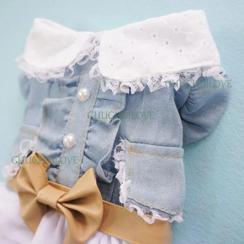 Vista 3 de Vestido de denim para perro de hadas para ropa para perro, encantador vestido y playera para perro, XL