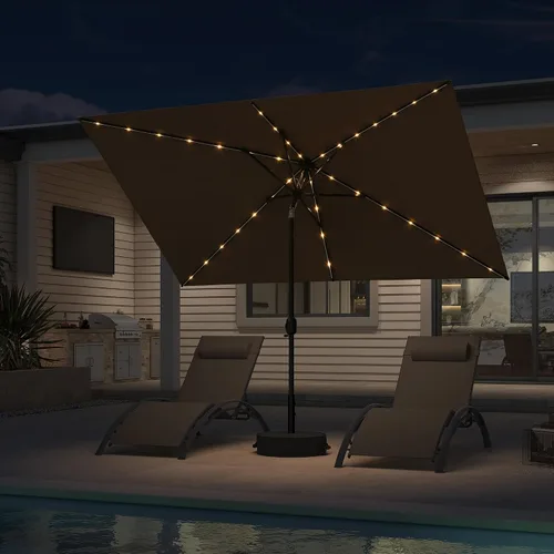Vista 14 de PURPLE LEAF Sombrilla LED para patio y piscina, 5 x 8 pies, con base para Beige