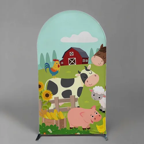 Vista 9 de HUAYI Cubierta de fondo de arco de granjero rojo de dibujos animados para fiestas de granja para niños, decoraciones de fondo de Chiara, cubiertas