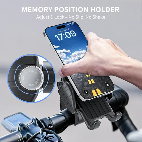 Vista 3 de Soporte de teléfono para motocicleta, manillar de bicicleta, abrazadera para teléfono celular, clip de teléfono para iPhone 16 Pro Max/Plus, 15 Pro