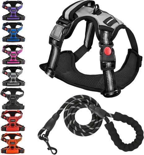 Vista 12 de Arnés para perro sin tirón y correa - Chaleco ajustable suave y acolchado, chaleco Oxford reflectante con asa de fácil control para perros pequeños