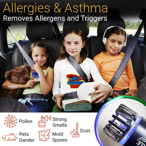Vista 3 de Ionizador purificador de aire para automóvil - Desodorizador iónico antimicrobiano para automóvil de 12V enchufable con cargador USB dual