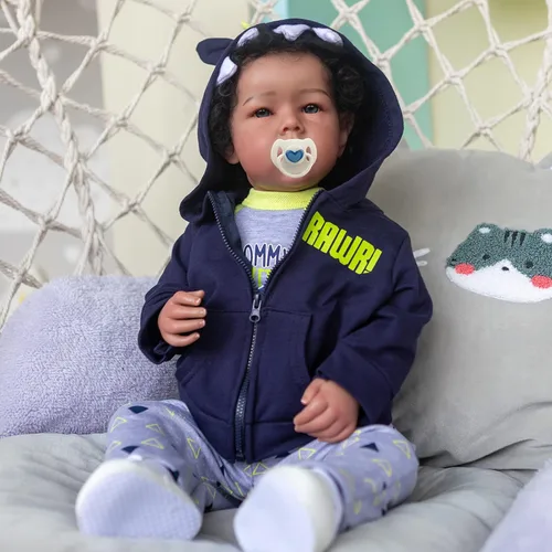 Vista 2 de iCradle Muñecas de bebé renacidas niño negro birracial afroamericano bebés recién nacidos realistas muñecas de bebé renacidas con cuerpo de silicona
