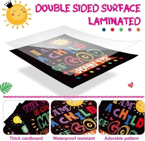 Vista 3 de Cinrobiye 12 carteles con versículo bíblico para niños, arte de pared cristiano inspirador con citas de las Escrituras, decoración religiosa