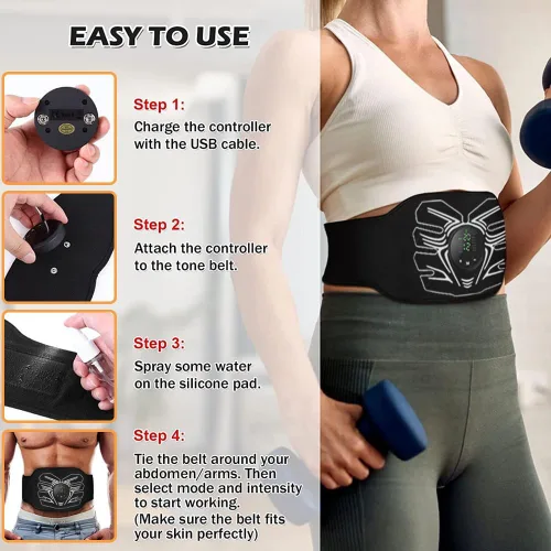 Vista 2 de Estimulador de abdominales, tóner de músculo abdominal EMS portátil para fitness en casa y oficina, entrenamiento de fuerza, color negro