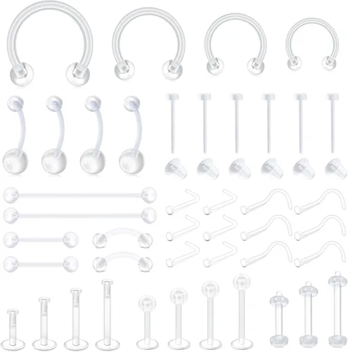 Vista 9 de D.Bella Kit de Retenedores de Piercing Transparentes Estilo Mix, Retenedores de Piercing Flexibles para Labios, Nariz, Cejas, Pezones, Lengua