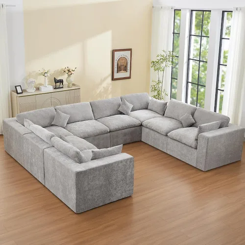 Vista 44 de WUTUTUEE Otomana Cloud de 33.5 pulgadas para sofá modular, cómodo reposapiés tapizado de felpilla con espuma viscoelástica, embalaje totalmente