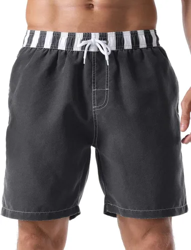 Vista 6 de Nonwe Traje de baño para hombre, ropa de playa, secado rápido, retro, suave, lavado, con cordón 275-Negro