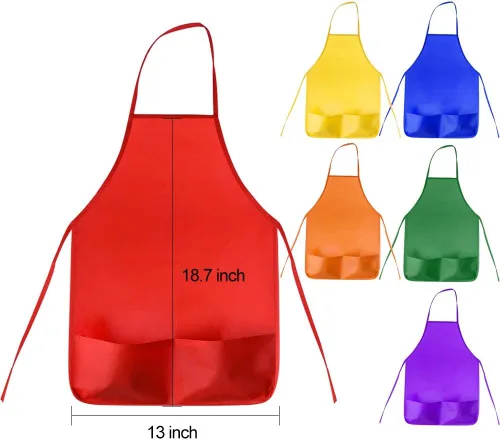 Vista 3 de KUUQA Delantal de arte para niños con dos bolsillos para pintura para niños, a granel para manualidades, hogar, cocina, aula, suministros de pintura
