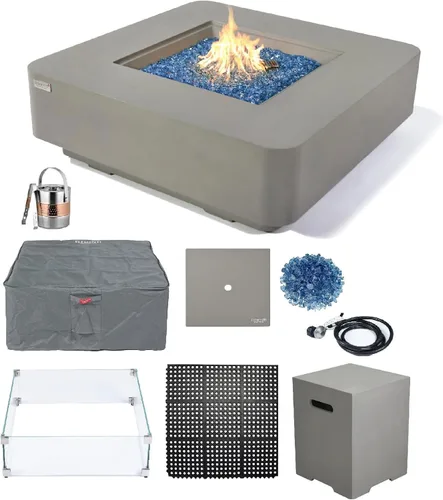 Vista 33 de Elementi+ Mesa de Fuego de Gas Colorado de Hormigón Fundido de 56" Rectangular, Hoguera al Aire Libre con Ignición Electrónica Incluye Cubierta