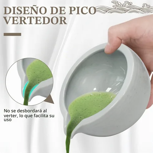 Vista 4 de Artcome Juego de té matcha japonés de 9 piezas, cuenco de matcha con pico vertedor, batidor de matcha, soporte de batidor de cerámica, cuchara