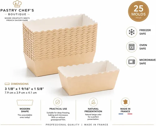 Vista 3 de Pastry Chef's Boutique Easy Bake - Mini moldes de papel para tartas – Pequeño pan rectangular de 3 1/8 pulgadas x 1 9/16 pulgadas x 1 5/8 pulgadas