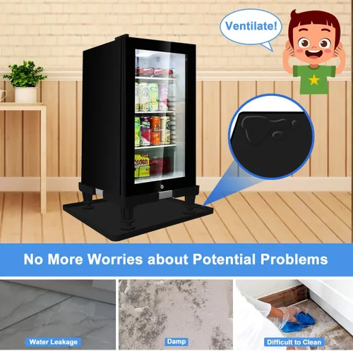 Vista 6 de Mini soporte para refrigerador con bandeja de goteo de silicona, base ajustable universal con 4 pies fuertes, mini alfombrilla de 23.6 x 23.6 Negro