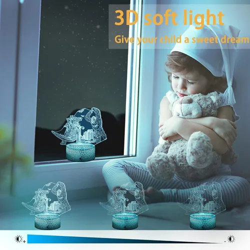Vista 3 de Luz nocturna para niños, lámpara de dinosaurio King Kong Toys, luz nocturna LED que cambia de color, luz nocturna LED de ilusión 3D, control remoto