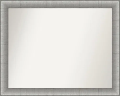 Vista 163 de Amanti Art Espejo de baño plateado para sobre el fregadero, 28 x 37 pulgadas, elegante espejo rectangular de peltre cepillado, marco de madera