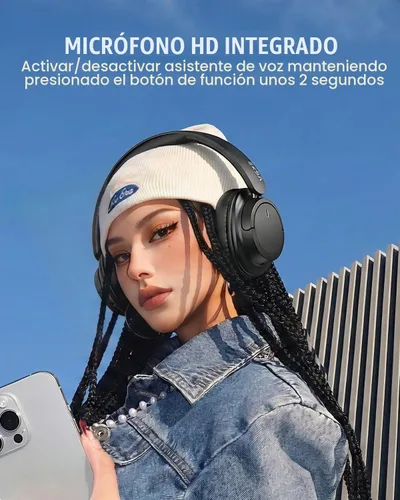 Vista 7 de EKSA Auriculares inalámbricos sobre la oreja, auriculares Bluetooth con micrófono, audio de alta resolución, tiempo de reproducción de 90 horas, 6