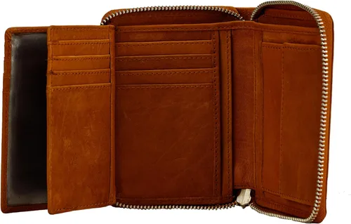 Vista 5 de FINELAER Cartera pequeña de piel mostaza para mujer con bolsillo para monedas Mostaza Cartera