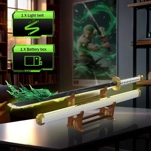 Vista 3 de Mould King 10258 MOC Samurai Sword Modelo de bloque de construcción, más de 1674 piezas con iluminación LED, exhibición de espada inspirada