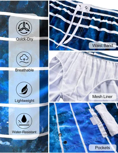 Vista 5 de unitop Bañador para hombre de secado rápido de verano a rayas con forro