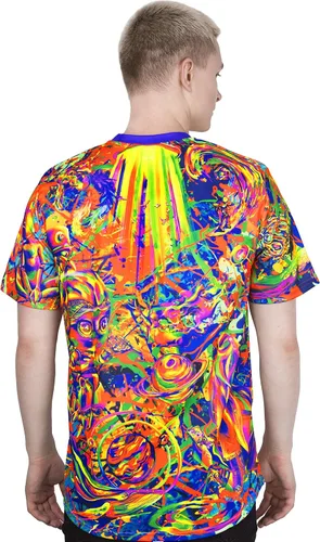Vista 3 de aofmoka - Camiseta ultravioleta hecha a mano reactiva a luz negra con impresión decorativa