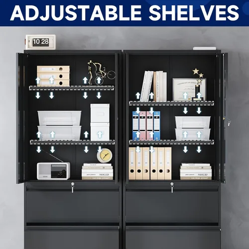 Vista 5 de Yizosh Armario de almacenamiento de metal con 2 cajones, archivador de acero de 71 pulgadas con cerradura con 2 puertas y 2 estantes para sala