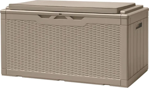 Vista 9 de Devoko Caja de cubierta de 100 galones, caja de almacenamiento impermeable al aire libre con cojín (negro)