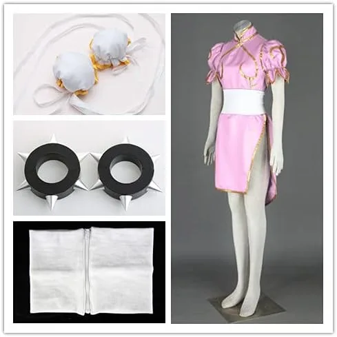 Vista 4 de YOUYICOS Talla de EE. UU. Rosa Cheongsam Chun Li Cosplay Disfraces Traje de mujer