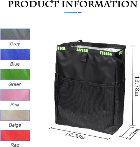 Vista 2 de Fekey&JF Bote de basura colgante para automóvil con bolsillos de almacenamiento, bolsa de basura Oxford impermeable a prueba de fugas, organizador