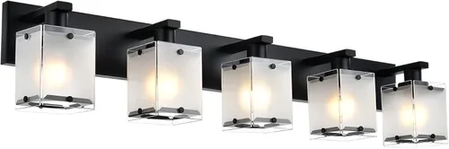 Vista 25 de Iluminación de aplique de pared de 2 luces con base de bombilla E26, lámpara de tocador de baño moderna de níquel cepillado para sobre espejo