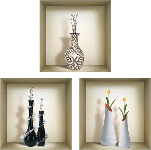 Vista 10 de Arte de pared 3D, juego de calcomanías de nicho, decoración de pared 3D, calcomanías de pared para sala de estar, calcomanías de pared