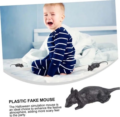 Vista 5 de 10 ratones falsos de plástico para simulación de Halloween para trucos y decoración, ligeros, reutilizables, divertidos para fiestas de Halloween
