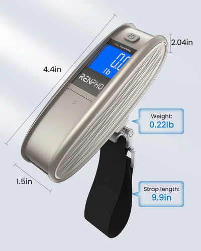 Vista 8 de RENPHO Báscula de equipaje para maletas, báscula digital portátil para viajes, báscula de pesaje de equipaje de mano con gancho, función de tara