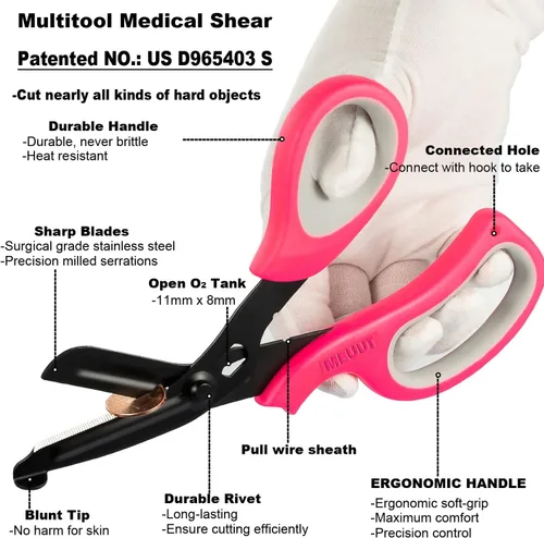 Vista 3 de MEUUT Paquete de 2 Tijeras Médicas Tijeras de Trauma - 8 pulgadas Tijeras de Vendaje Patentadas de Servicio Pesado Grado Quirúrgico Tijeras EMT