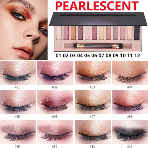 Vista 2 de Paleta de sombras de ojos desnudas de 12 colores, paleta de sombra de ojos con purpurina brillante, paleta de sombra de ojos ahumada natural