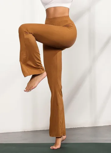 Vista 4 de Vssjavun Pantalones acampanados para mujer pantalones de yoga de pierna ancha cintura alta pantalones fluidos para descansar