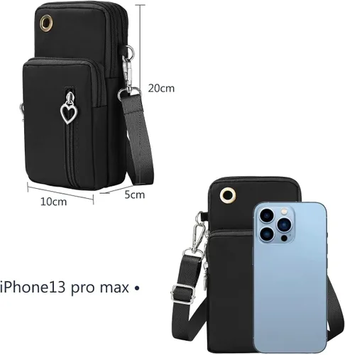 Vista 2 de Bolso cruzado para teléfono para mujer, bolso cruzado pequeño de nailon para hombro, bolso de brazo, bolso para teléfono celular, con puerto