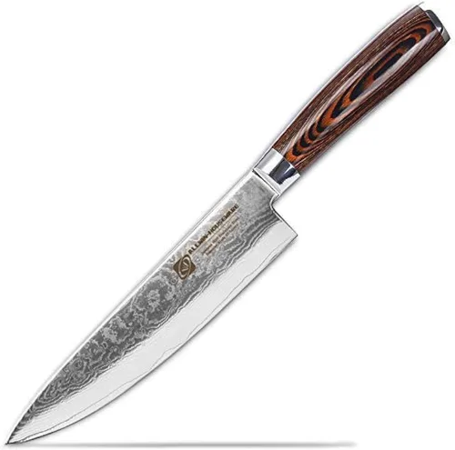 Vista 4 de Cuchillo de chef profesional de Damasco, 67 capas hecho a mano de 8 pulgadas, cuchillo de chef de Damasco, VG10 Super Steel Core