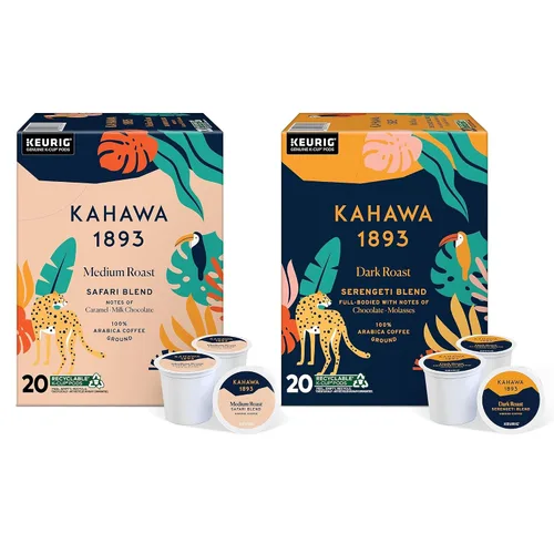Vista 12 de Kahawa 1893 Café de Tostado Medio K-Cup Pods Mezcla Safari (20 Unidades) - Visto en Shark Tank, Alto en Antioxidantes, Naturalmente Dulce