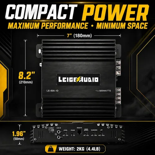 Vista 3 de Amplificador Monoblock de 500 Vatios, Clase D, Amplificadores de Subwoofer Estables a 1 Ohm para Altavoces de Audio de Coche