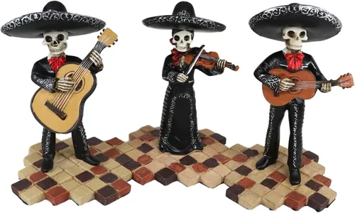 Vista 6 de Ebros Tradicional Charro Traje Negro Mariachi Banda Musical Jugador Esqueleto Figura Esqueleto Día de los Muertos Folk Músico Dias De Los Muertos