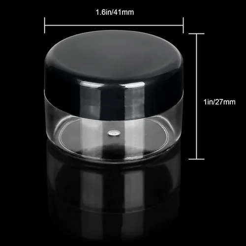 Vista 2 de 100 recipientes vacíos de muestra, 20g, 0.7 onzas, tarros de cosméticos transparentes con tapas, tarros de maquillaje de plástico para cosméticos