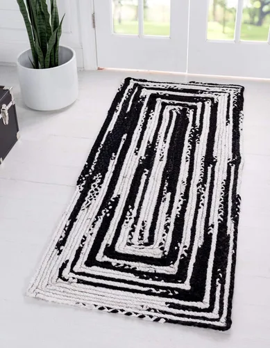 Vista 11 de Unique Loom Braided Chindi Collection Casual Modern Black Area Rug (9' 0 x 12' 0)