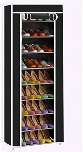 Vista 11 de Zapatero de 9 niveles, organizador de almacenamiento portátil de almacenamiento para zapatos, 10 niveles, 9 celosías, cubierta de tela impermeable