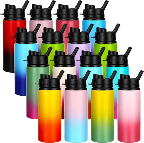 Vista 10 de Sunnyray 16 botellas de agua de aluminio a granel reutilizables a granel botellas deportivas con tapas a presión, paquete múltiple de botellas