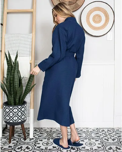 Vista 9 de Lotus Linen Batas ligeras de tejido gofre para mujer, bata larga de algodón suave, bata de baño tipo kimono para spa
